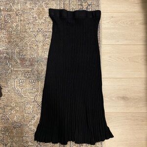 Black Ribbed Midi Skirt